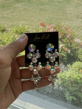 Jim Ball Iridescent Crystal Chandelier Bubble Earrings